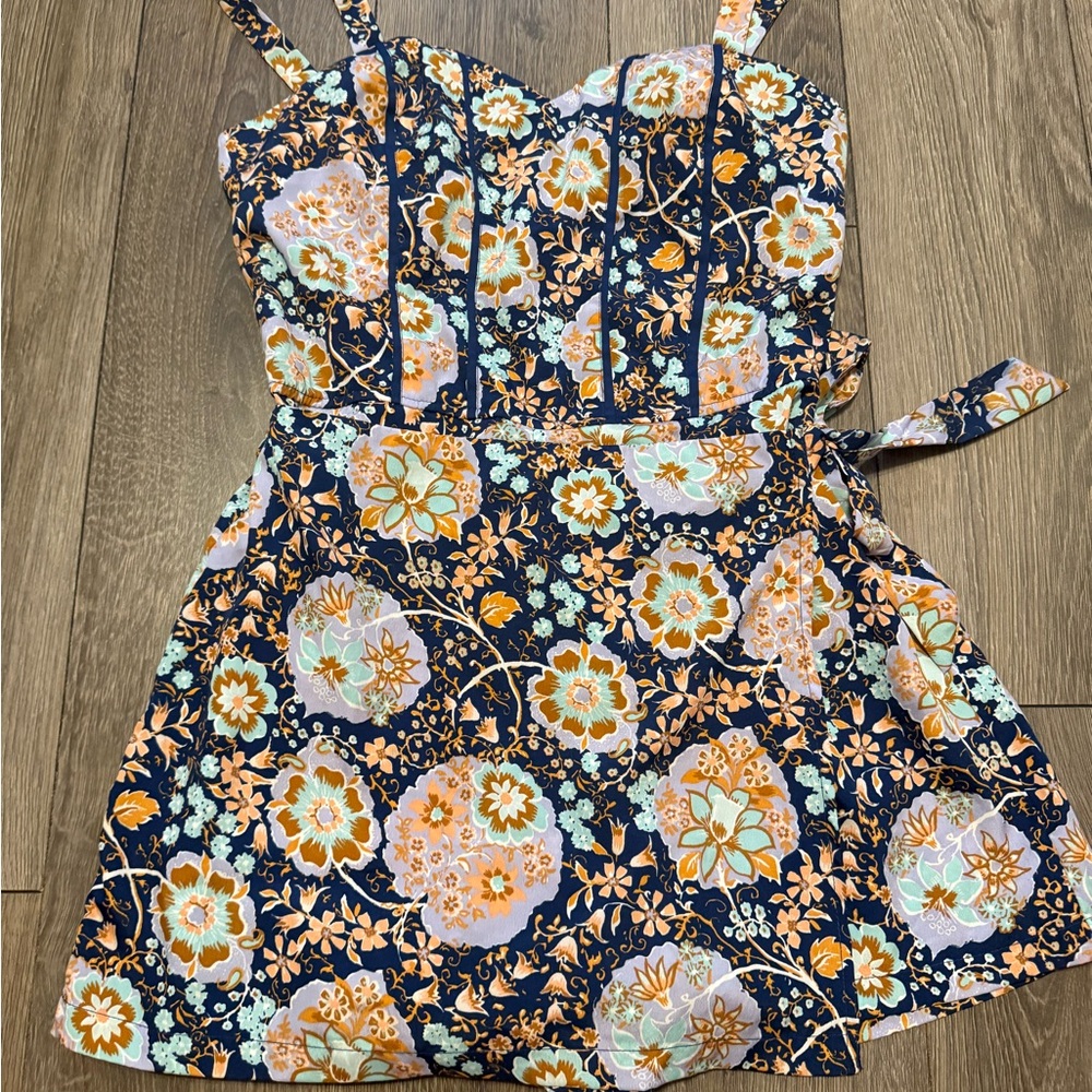 Floral Navy and Orange Romper